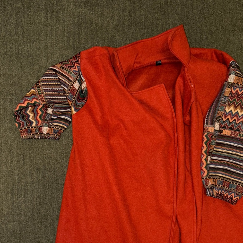 Rust Orange jacket with Patterned Sleeves - Picture 4 of 6